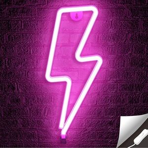 LED lights for wall decor. Both hot pink lighting blot and blue moon sign